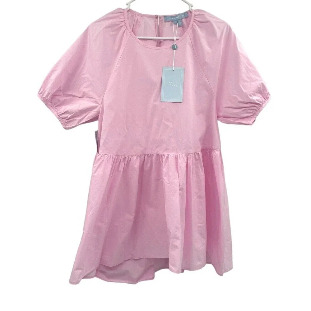 Hill House The Francesca Top Peplum Puff Sleeve Ballerina Pink Size Small NWT